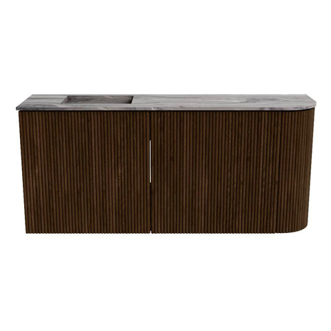 Mondiaz JOYA-DLUX 91.6cm toiletmeubel - ronding rechts kleur Walnut - Wastafel FAYE positie Links Zonder kraangat kleur Sombra. SW1424758