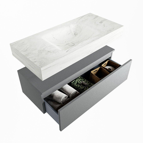 MONDIAZ ALAN - DLUX Badkamermeubelset - 100cm - onderkast - Plata - 1 lade - vrijhangende wastafel - wasbak midden - 1 kraangat - Opalo SW807009