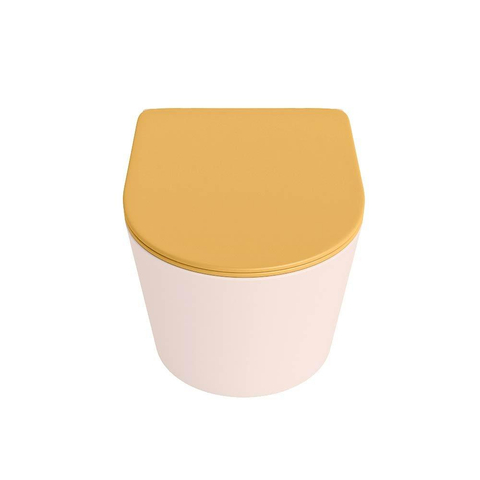 Mondiaz LAVIE hangtoilet – spoelrandloos – 36 x 53 cm – met softclose zitting – Rosee (roze), zitting Ocher (geel) SW1208677