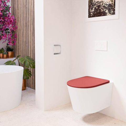 Mondiaz LAVIE WC suspendu – sans bride – 36 x 53 cm – avec abattant softclose – Talc (blanc), abattant Fire (rouge) SW1208669
