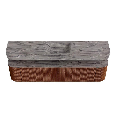 MONDIAZ THOR-DLUX 200cm meuble de salle de bains arrondi gauche + droite couleur Ruby avec 2 tiroirs et 2 portes. Vasque suspendue CLOUD Milieu 1 trou de robinet couleur Sombra. SW1467281