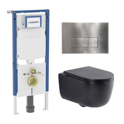 QeramiQ Dely Swirl Ensemble WC - 36.3x51.7cm - réservoir encastré Geberit UP720 Duofix Sigma - abattant fin - plaque de commande acier - boutons rectangulaires - noir mat SW1416866