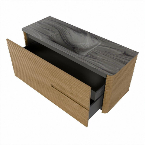 Mondiaz CIRO-DLUX Ensemble de meubles de salle de bains - 120x45x50cm - vasque en solid surface Sombra - 1 lavabo au milieu - sans trous de robinet - 2 tiroirs - Chêne SW1531299