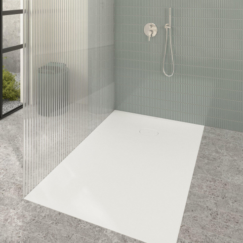 Villeroy & Boch Ecora douchebak - 150x100x3.5cm - afvoer korte zijde - stone white (wit) SW1558958