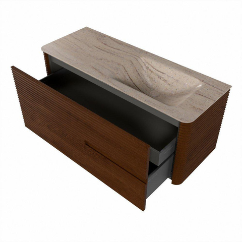 Mondiaz CIRO-DLUX Meuble de salle de bains - 120x45x50cm - Plan vasque Solid surface Saba - 1 vasque à droite - 1 trou de robinet - 2 tiroirs - Ruby SW1531992