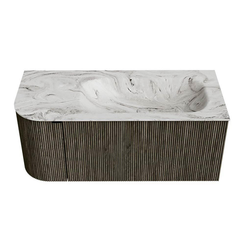 Mondiaz KURVE-DLUX ensemble de meuble de salle de bains - 105x46x40cm - 1 tiroir - 1 porte - vasque solid surface - droite - 1 trou de robinet - Shadow SW1414545