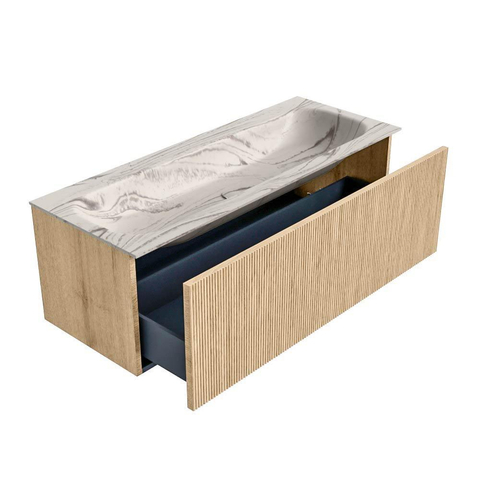 MONDIAZ KURVE-DLUX Meuble de salle de bains 120 cm couleur Oak avec 1 tiroir et 0 porte. Lavabo BIG LARGE Central 2 trous de robinet Nata. SW1432114