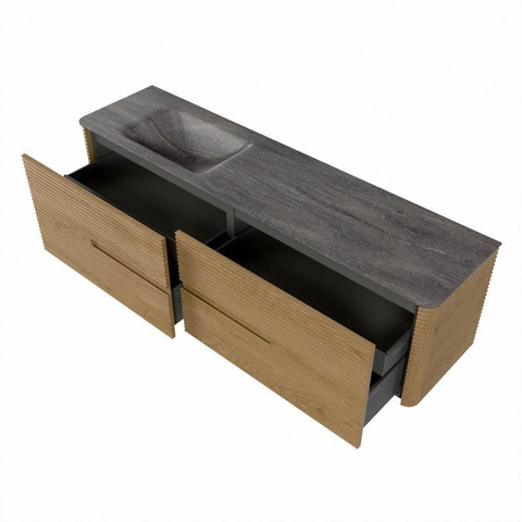 Mondiaz CIRO-DLUX Ensemble de meubles de salle de bains - 180x45x50cm - lavabo Solid surface Oza - 1 vasque à gauche - sans trous de robinet - 4 tiroirs - Chêne SW1531173