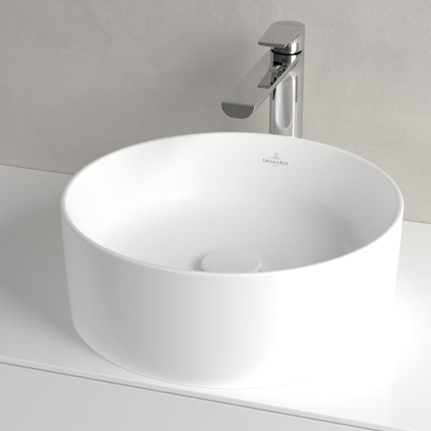 Villeroy & Boch Collaro opzetwastafell rond - diameter 40cm - zonder overloop - zonder kraangat CeramicPlus - Stone White (mat wit) SW336043