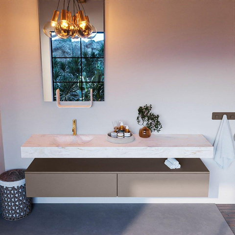 Mondiaz ALAN-DLUX Ensemble de meuble - 200cm - meuble Smoke mat - 2 tiroirs - Lavabo Cloud Ostra suspendu - vasque gauche - 1 trou de robinet SW807400