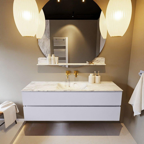 MONDIAZ VICA-DLUX Ensemble meuble de salle de bains - 150cm - meuble bas cale - 2 tiroirs - lavabo encastré cloud central - sans trous de robinet - version hauteur 60cm - glace SW1088321