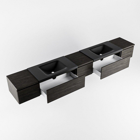 MONDIAZ BUKLA 280cm ensemble de meuble avec module 40 couleur Marron Foncé avec 5 tiroirs. Lavabo CLOUD double 0 trou de robinet couleur Urban. SW1382332