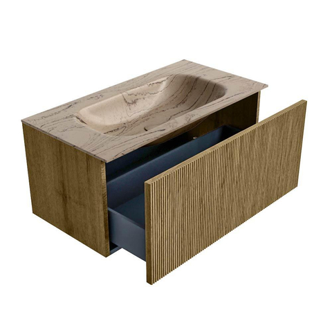 MONDIAZ KURVE-DLUX Meuble de salle de bains 90cm couleur Dusk avec 1 tiroir et 0 porte. Lavabo BIG SMALL Central 1 trou de robinet Arena. SW1431389