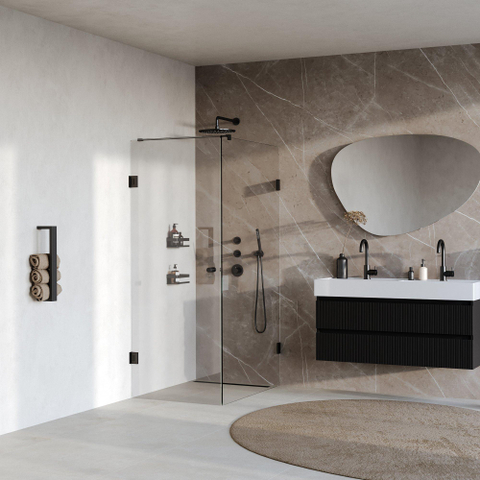 BRAUER Void Carving Douchecabine - 80x120x200cm - draaideur - glascoating - omkeerbaar - helder glas - mat zwart SW1418108