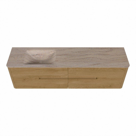 Mondiaz CIRO-DLUX Meuble de salle de bains - 180x45x50cm - Plan-vasque Solid surface Saba - 1 vasque à gauche - 1 trou de robinetterie - 4 tiroirs - Chêne SW1531214