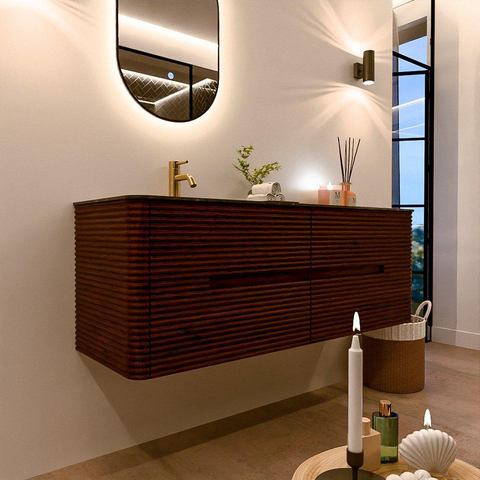 Mondiaz CIRO-DLUX Badkamermeubelset - 140x45x50cm - Solid surface wastafel Lava - 1 wasbak Links - 1 kraangat - 4 lades - Ruby SW1531586