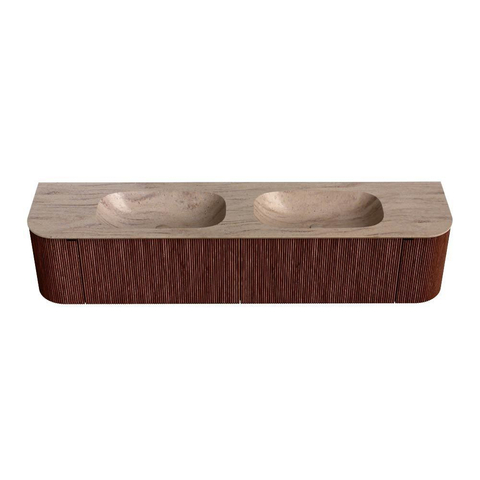 MONDIAZ KURVE-DLUX Meuble de salle de bains 200cm arrondi gauche + droite couleur Ruby avec 2 tiroirs et 2 portes. Plan-vasque STOR SMALL Double sans trou de robinet Saba. SW1433515