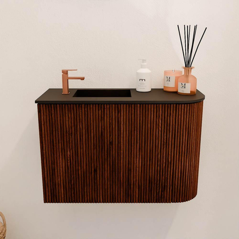 Mondiaz JOYA 61.6cm toiletmeubel - ronding rechts kleur Ruby - Wastafel FAYE positie Links 1 kraangat kleur Urban. SW1421835