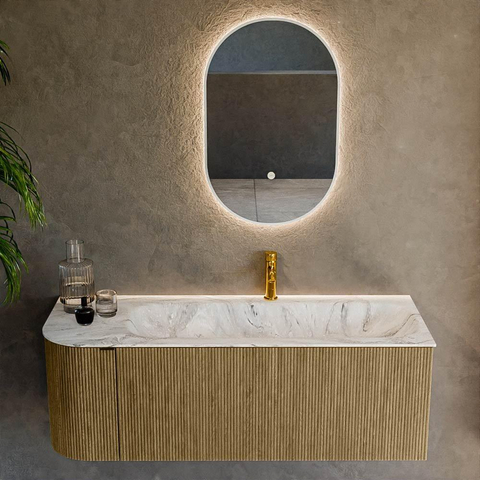 Mondiaz KURVE-DLUX Ensemble de meuble de salle de bains - 125x46x40cm - 1 tiroir - 1 porte - lavabo solid surface - droit - 1 trou de robinet - Dusk SW1415482