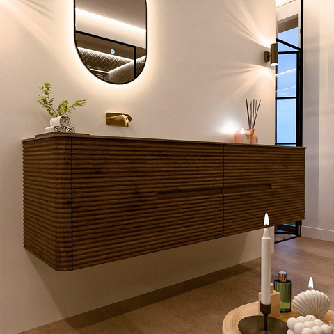 Mondiaz CIRO-DLUX Badkamermeubelset - 180x45x50cm - Solid surface wastafel Sombra - 1 wasbak Links - zonder kraangaten - 4 lades - Dusk SW1533558