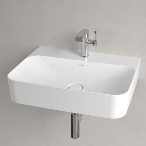 Villeroy & Boch finion wastafel - 1 kraangat - 60x47cm CeramicPlus - met verdekte overloop - Stone White (mat wit) SW209547