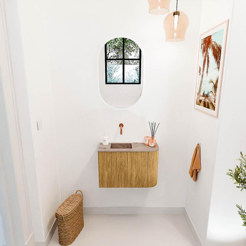 Mondiaz JOYA-DLUX 61.6cm toiletmeubel - ronding rechts kleur Oak - Wastafel FAYE positie Links Zonder kraangat kleur Arena. SW1423862