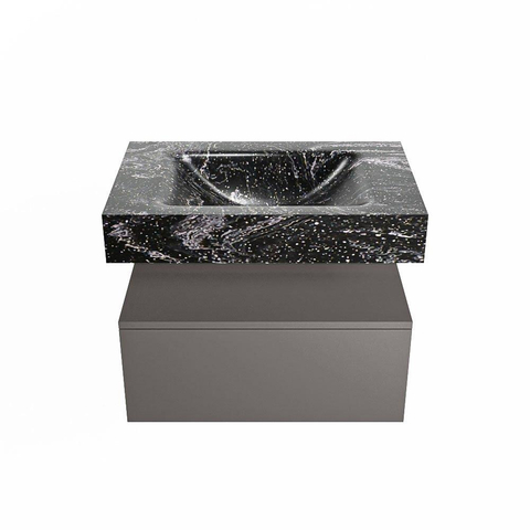 Mondiaz ALAN-DLUX Ensemble de meuble - 70cm - meuble Dark grey mat - 1 tiroir - Lavabo Cloud Lava suspendu - vasque Centre - 1 trou de robinet SW808111
