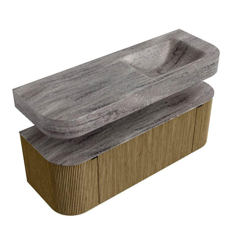MONDIAZ THOR-DLUX Meuble de salle de bains 130cm arrondi gauche + droite couleur Dusk avec 1 tiroir et 2 portes. Vasque suspendue CLOUD Droite 1 trou de robinet couleur Oza. SW1463993
