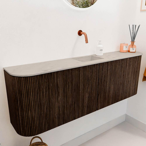 Mondiaz JOYA-DLUX 123.2cm toiletmeubel - ronding links en rechts kleur Walnut - Wastafel FAYE positie Midden Zonder kraangat kleur Opalo. SW1422595