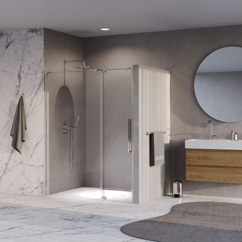 BRAUER Stellar Porte de niche - 2 pièces - 160x200cm - porte battante - revêtement de verre - réversible - verre clair - Chrome SW1418074
