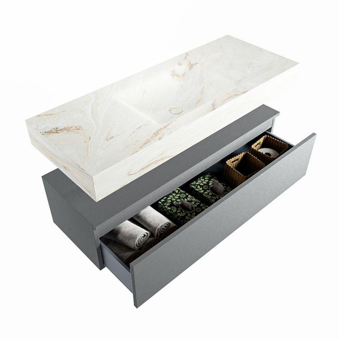 MONDIAZ ALAN - DLUX Badkamermeubelset - 120cm - onderkast - Plata - 1 lade - vrijhangende wastafel - wasbak midden - 0 kraangaten - Frappe SW804957