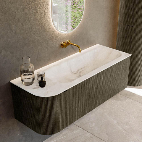 Mondiaz KURVE-DLUX Ensemble de meuble de salle de bains - 125x46x40cm - 1 tiroir - 1 porte - lavabo solid surface - à droite - sans trou de robinet - Shadow SW1414356