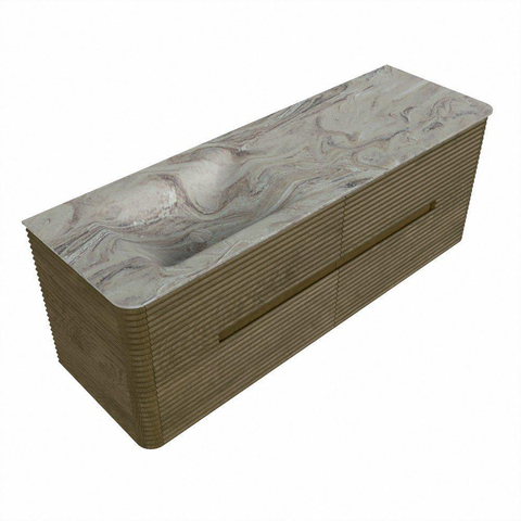Mondiaz CIRO-DLUX Meuble de salle de bains - 140x45x50cm - Plan vasque Solid surface Glace - 1 lavabo à gauche - 1 trou de robinet - 4 tiroirs - Dusk SW1532894