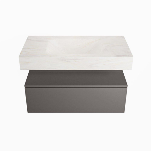 Mondiaz ALAN-DLUX Ensemble de meuble - 90cm - meuble Dark grey mat - 1 tiroir - Lavabo Cloud Ostra suspendu - vasque Centre - 1 trou de robinet SW807456
