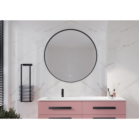 H&R Badmeubelen Rondo 2.0 Spiegel - frame zwart mat - 100cm- dimbaar - LED - spiegelverwaming SW1171084