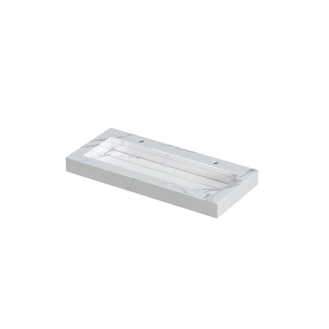 Ink Pitch wastafel - 100x45x9cm - wasbak midden - 2 kraangaten - glans statuario (wit) SW693309