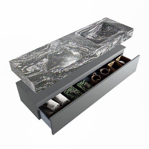 MONDIAZ ALAN - DLUX Badkamermeubelset - 150cm - onderkast - Plata - 1 lade - vrijhangende wastafel - wasbak rechts - 0 kraangaten - Lava SW808560
