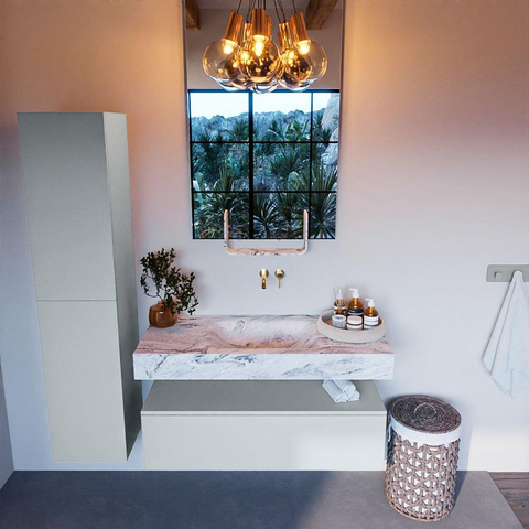 Mondiaz ALAN-DLUX Ensemble de meuble - 110cm - meuble Clay mat - 1 tiroir - Lavabo Cloud Glace suspendu - vasque Centre - 0 trous de robinet SW806186