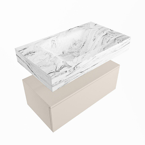 MONDIAZ ALAN - DLUX Badkamermeubelset - 80cm - onderkast - Linen - 1 lade - vrijhangende wastafel - wasbak midden - 1 kraangat - Glace SW805803