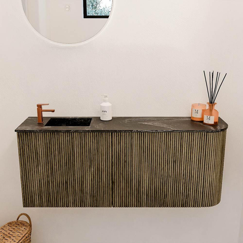 Mondiaz JOYA-DLUX 101.6cm meuble de salle de bains - arrondi droit couleur Dusk - Vasque FAYE position Gauche 1 trou de robinet couleur Lava. SW1423272