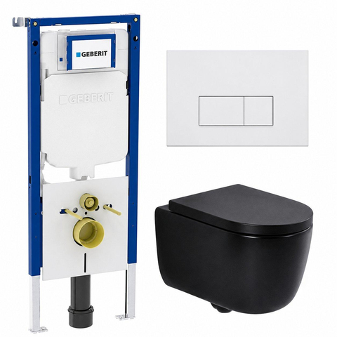 QeramiQ Dely Swirl Toiletset - 36.3x51.7cm - Geberit UP720 Duofix Sigma inbouwreservoir - 35mm zitting - metalen bedieningsplaat mat wit - rechthoekige knoppen - mat zwart SW1413974