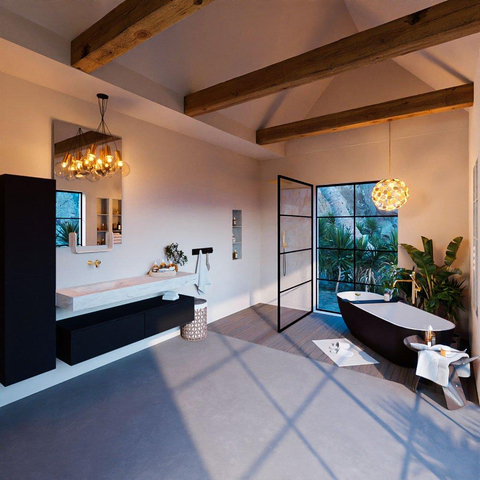 Mondiaz ALAN-DLUX Ensemble de meuble - 150cm - meuble Urban mat - 2 tiroirs - Lavabo Cloud Opalo suspendu - vasque Gauche - 0 trous de robinet SW806333