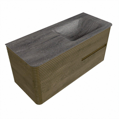 Mondiaz CIRO-DLUX Meuble de salle de bains - 110x45x50cm - Plan vasque Solid surface Oza - 1 lavabo à droite - sans trous de robinetterie - 2 tiroirs - Dusk SW1533273