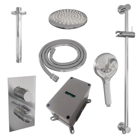 Brauer Chrome Carving Ensemble de douche pluie encastré - douche principale 20cm - bras plafond 20cm - 2 fonctions - glijstang - inclus partie encastrable - douchette ronde 3 positions - chrome SW715468