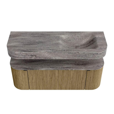 MONDIAZ THOR-DLUX Meuble de salle de bains 130cm arrondi gauche + droite couleur Dusk avec 1 tiroir et 2 portes. Vasque suspendue CLOUD Droite 1 trou de robinet couleur Oza. SW1463993