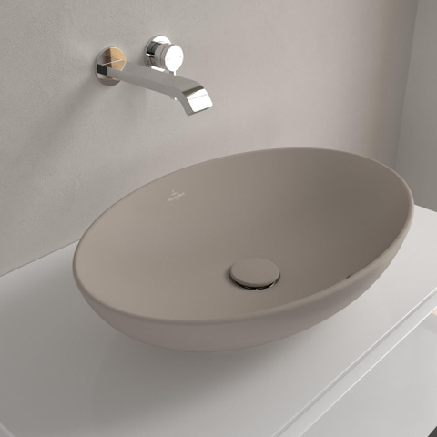 Villeroy & Boch Loop & Friends opzetwastafel - 56x38cm - zonder kraangat - met overloop CeramicPlus - mat almond (beige) SW644146