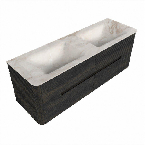 Mondiaz CIRO-DLUX Badkamermeubelset - 140x45x50cm - Solid surface wastafel Frappe - 2 wasbak Dubbel - 2 kraangaten - 4 lades - Shadow SW1532025