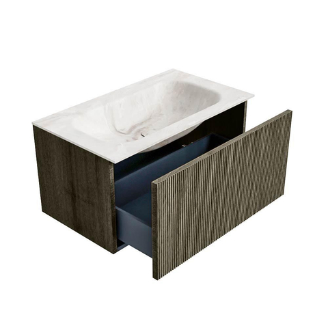 Mondiaz KURVE-DLUX Ensemble meuble de salle de bains - 80x46x40cm - 1 tiroir - lavabo solid surface - central - 1 trou de robinet - Shadow SW1414339