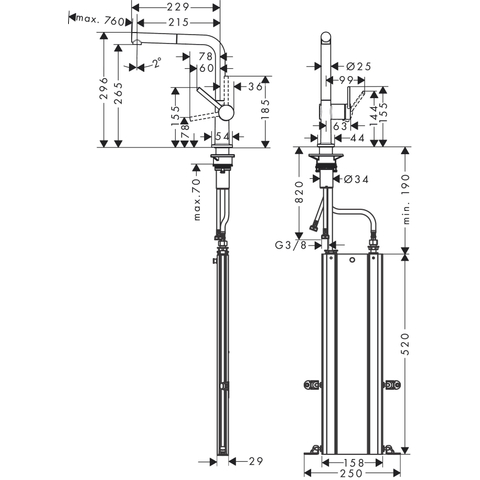 Hansgrohe Talis m54 - 1 greeps keukenmkr - 270 uittrekb uitloop - sbox - rvs- look (rvs) SW528855
