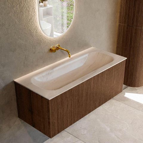 MONDIAZ KURVE-DLUX 110cm badmeubel kleur Walnut met 1 lade en 0 deuren. Wastafel BIG MEDIUM Midden zonder kraangat Meli. SW1431692